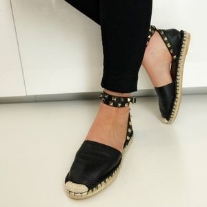 Black Leather Espadrille Flats || Size 10 || Euro 42